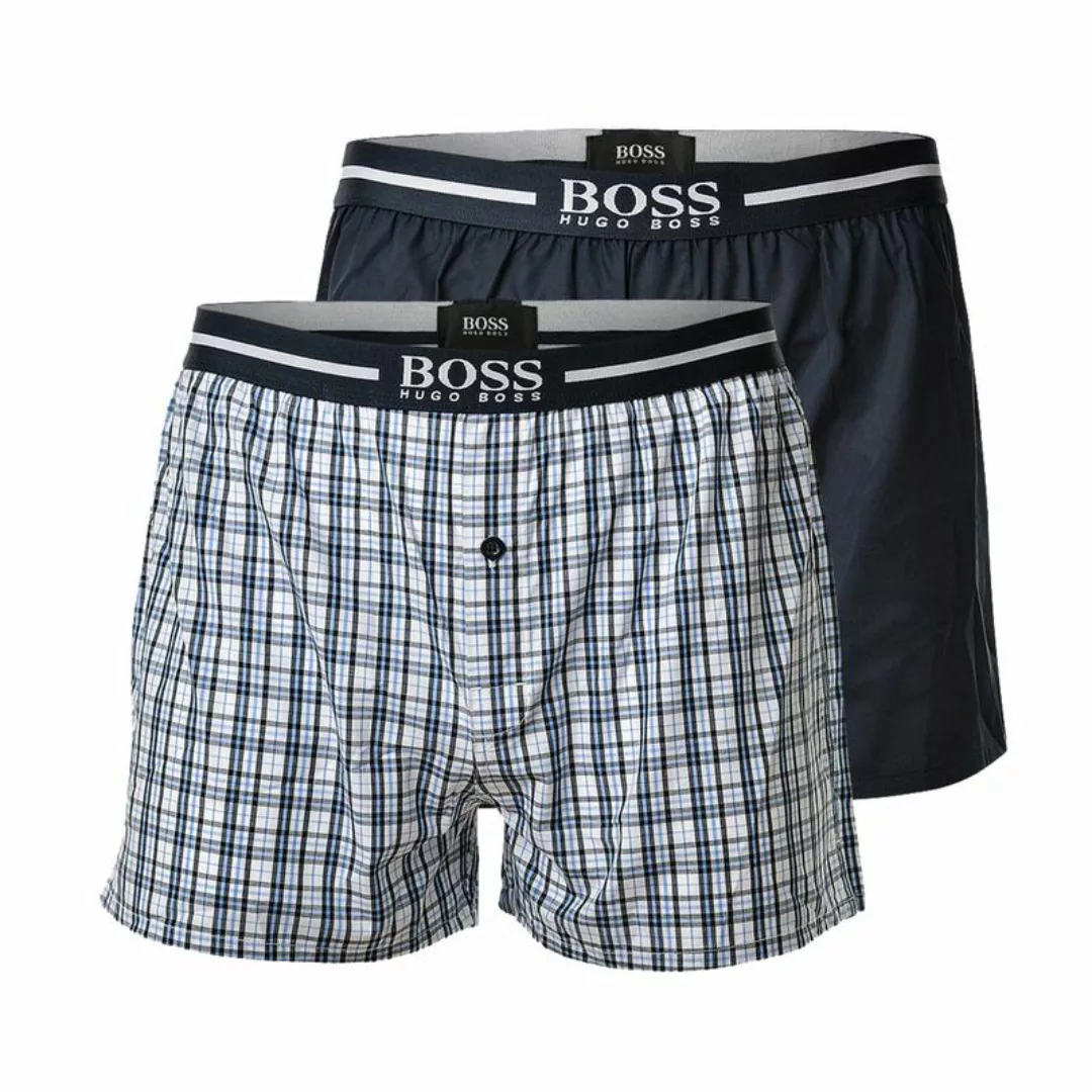 HUGO BOSS Herren Boxer Shorts, 2er Pack - Woven Boxer, Karo, Logobund günstig online kaufen
