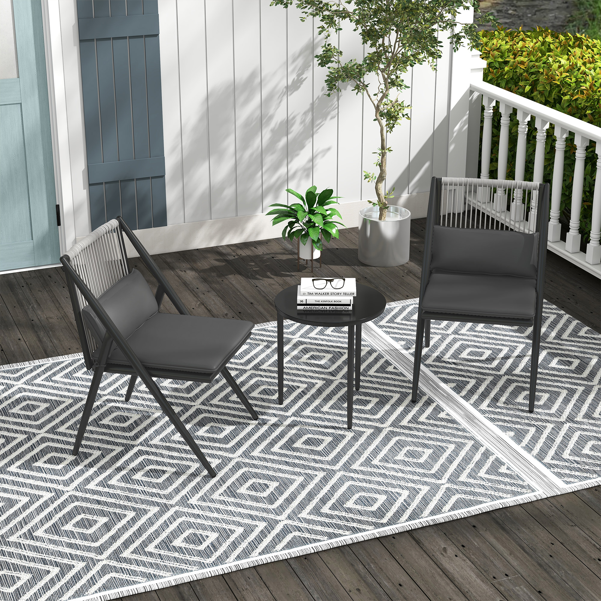 Outsunny Gartenmöbel Bistro-Set, 3-teiliges Gartenbistro-Set mit 2 Sesseln günstig online kaufen