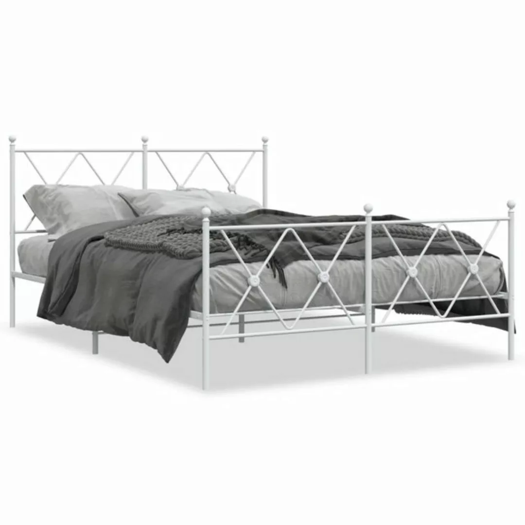 vidaXL Bett Bettgestell mit Kopf- und Fußteil Metall Weiß 137x190 cm günstig online kaufen