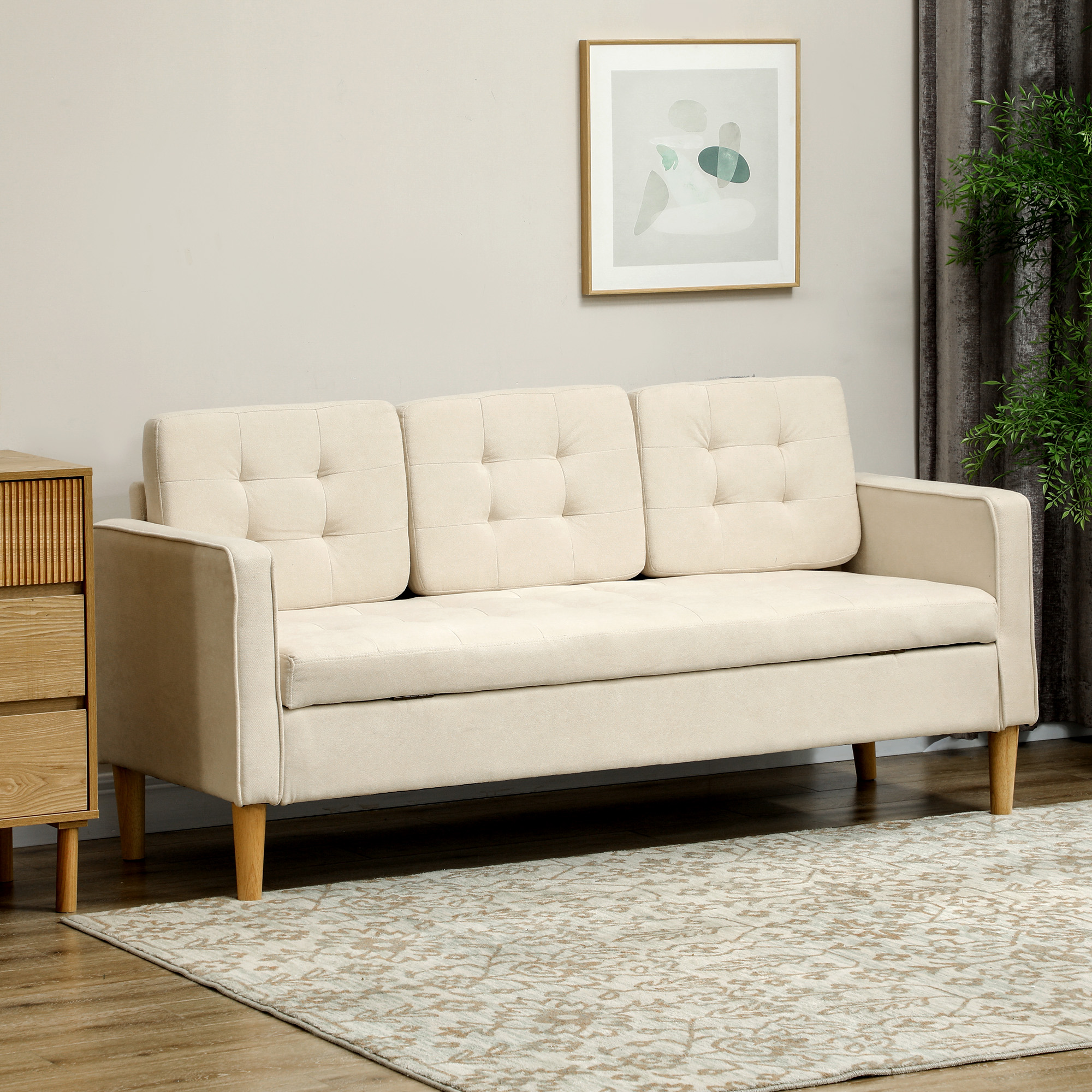 HOMCOM 3 Sitzer Sofa, Couch mit Stauraum, Holzbeine, Gepolsterter Polsterso günstig online kaufen