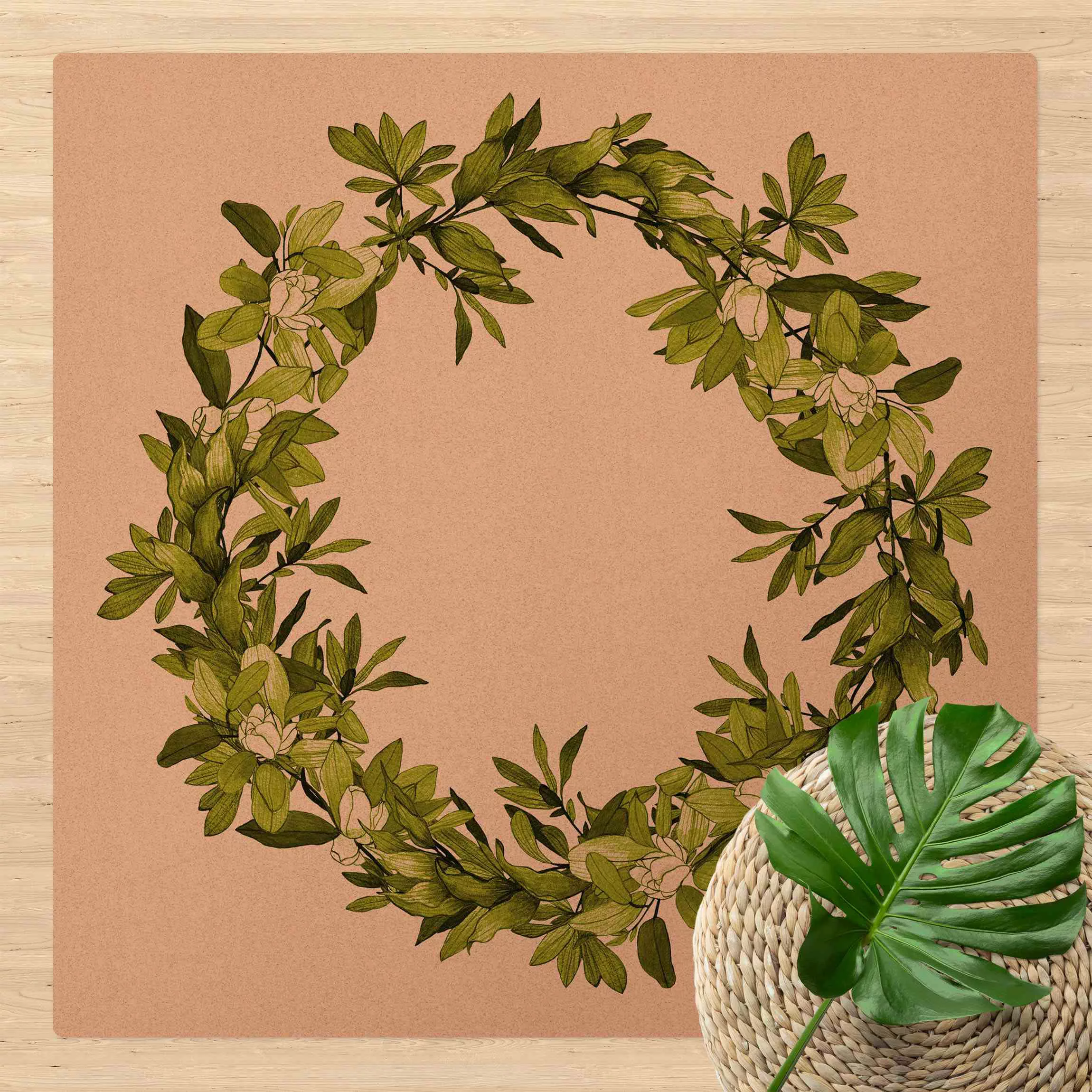 Kork-Teppich Romantischer Blütenkranz Grün günstig online kaufen