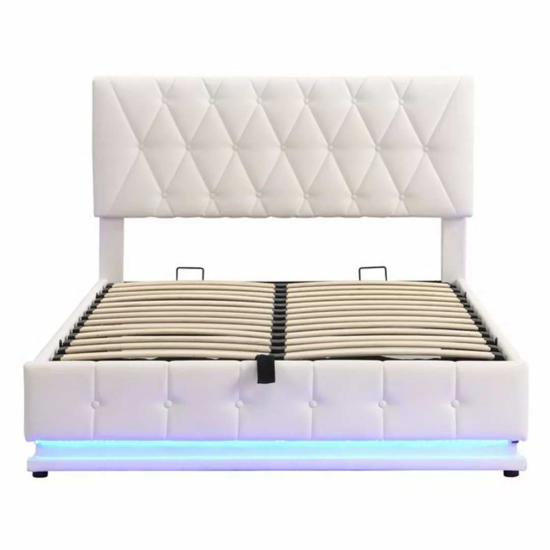 Celya Polsterbett Doppelbett Polsterbett 140x200 cm mit LED Beleuchtung,Wei günstig online kaufen