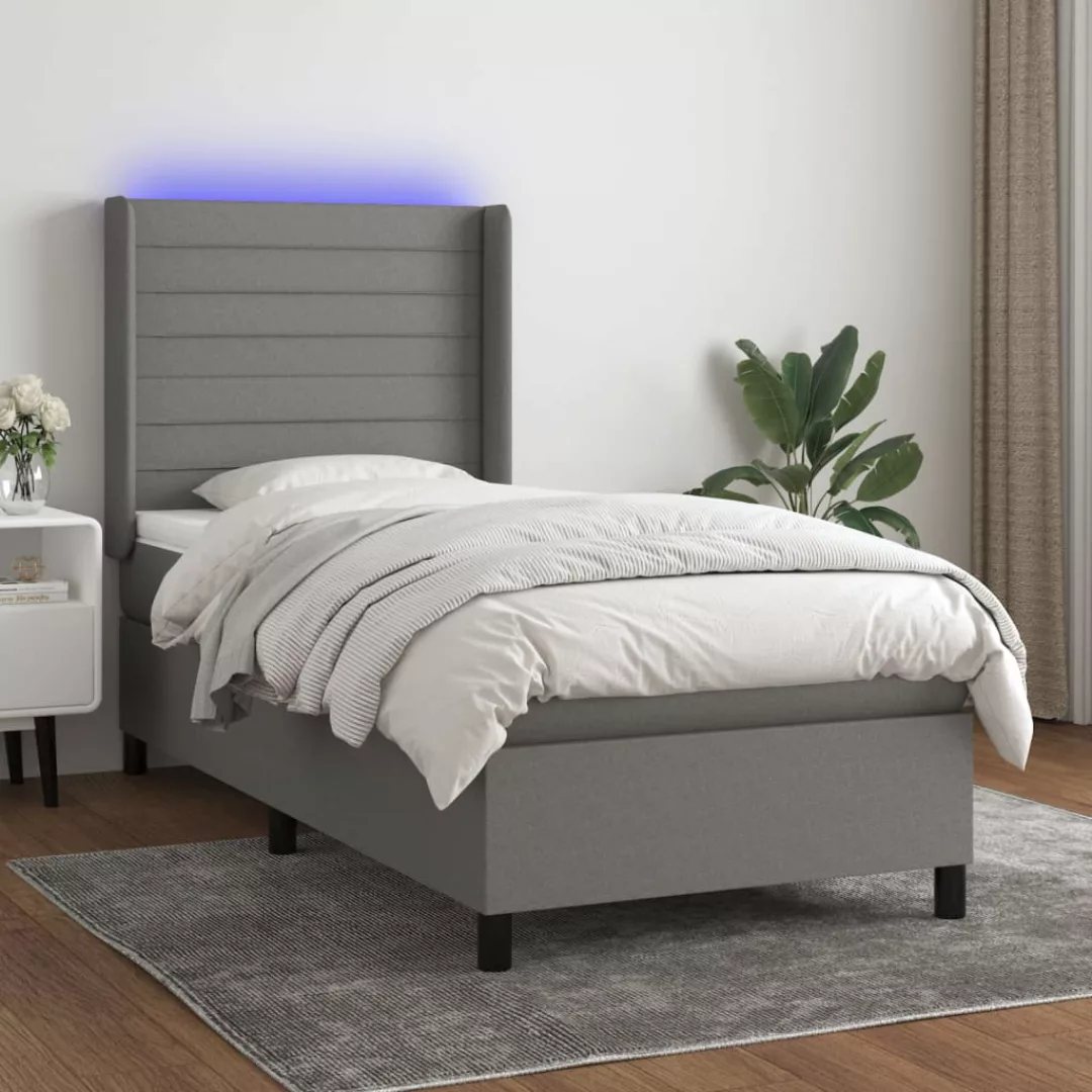 Vidaxl Boxspringbett Mit Matratze & Led Dunkelgrau 100x200 Cm Stoff günstig online kaufen