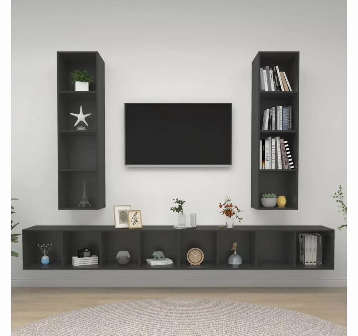 vidaXL TV-Schrank TV-Wandschränke 4 Stk Grau Spanplatte günstig online kaufen