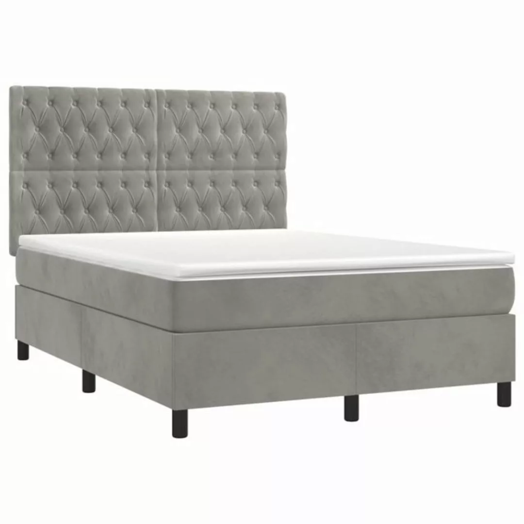 furnicato Bett Boxspringbett mit Matratze Hellgrau 140x200 cm Samt (1-tlg) günstig online kaufen