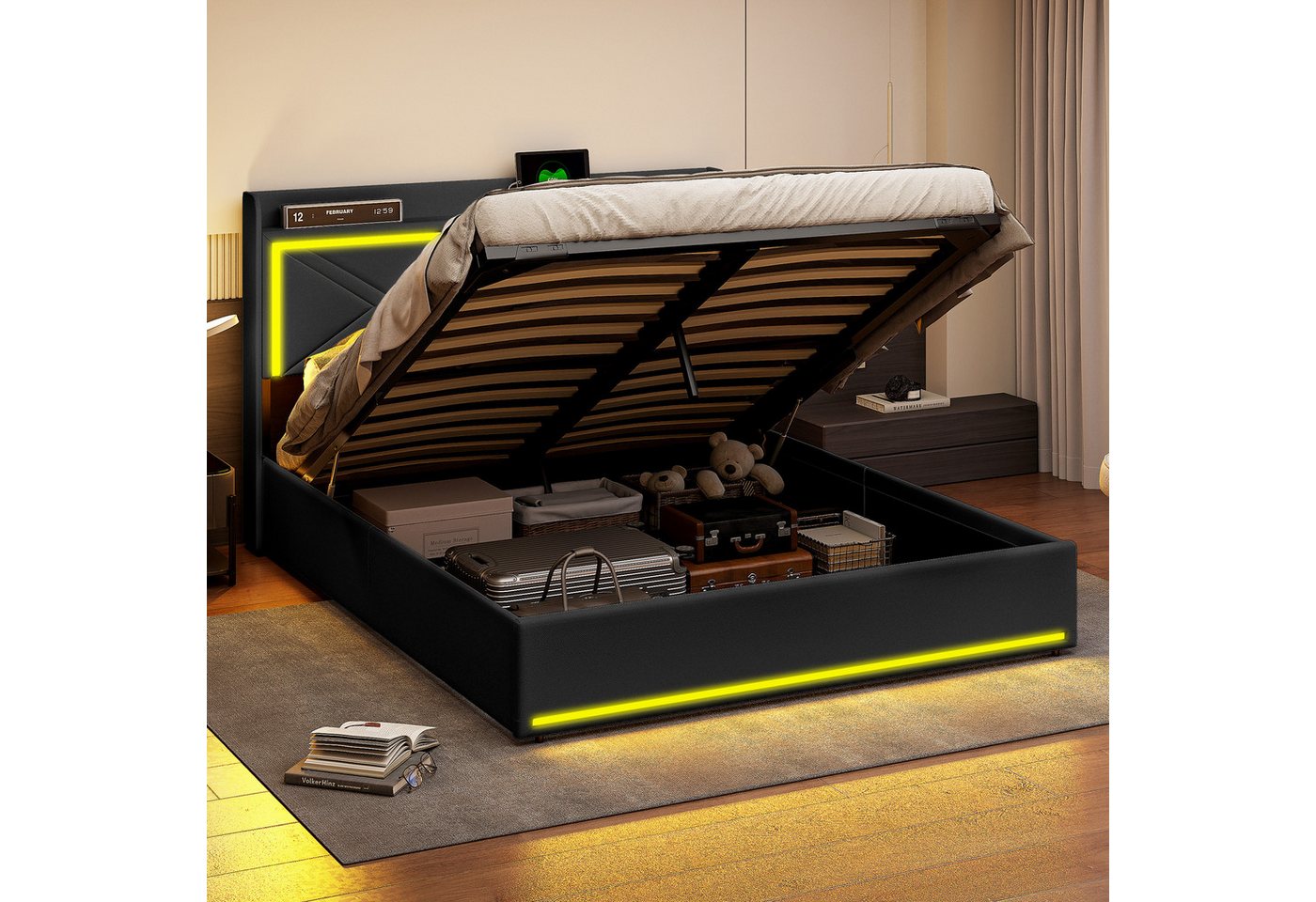 NMonet Polsterbett LED hydraulisches Doppelbett (inkl. Hydraulisch anhebbar günstig online kaufen
