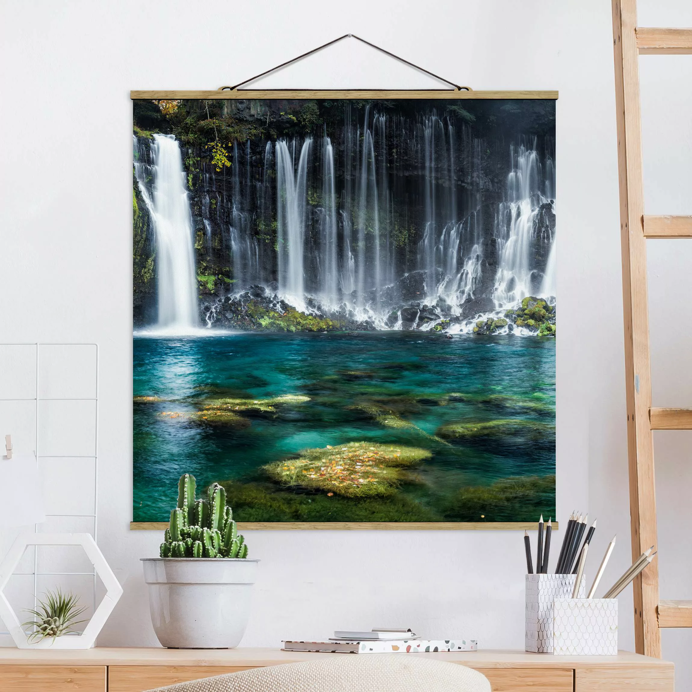 Stoffbild mit Posterleisten Shiraito Wasserfall günstig online kaufen