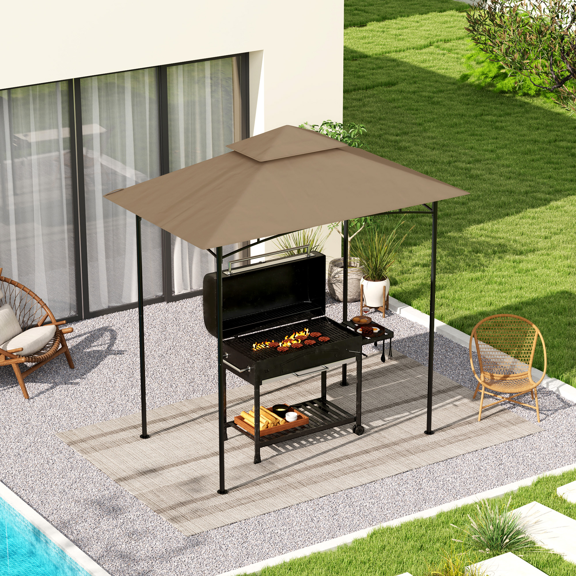Outsunny Ersatzdach für Gartenpavillon 2,44x1,52 m 2-stufig mit Ecktaschen, günstig online kaufen