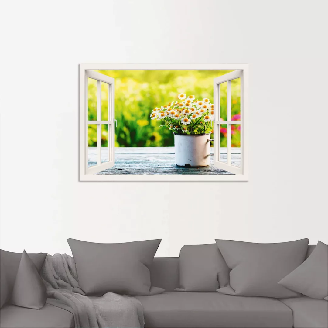 Artland Wandbild "Fensterblick Garten mit Gänseblümchen", Blumen, (1 St.), günstig online kaufen