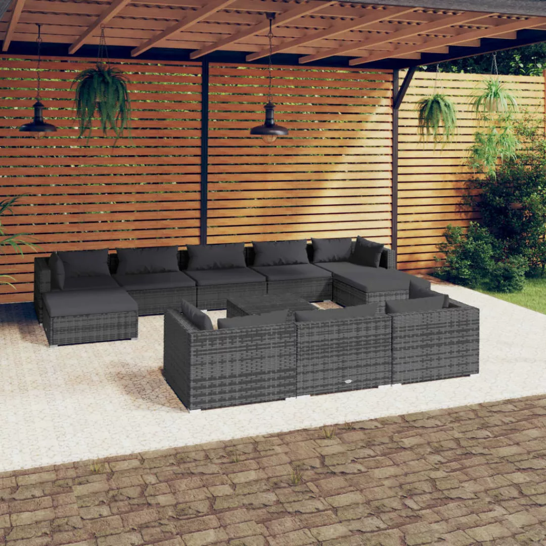 Vidaxl 11-tlg. Garten-lounge-set Mit Kissen Grau Poly Rattan günstig online kaufen