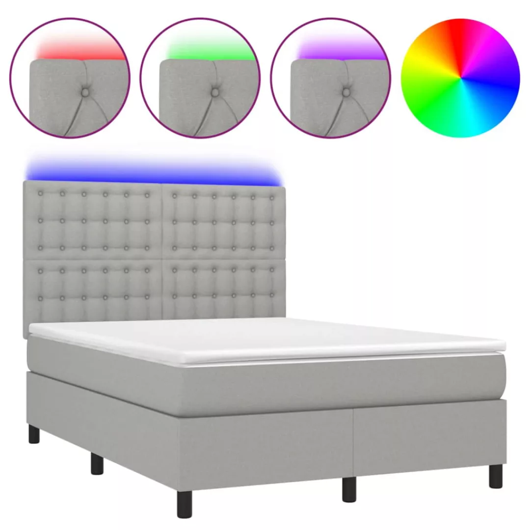 Vidaxl Boxspringbett Mit Matratze & Led Hellgrau 140x200 Cm Stoff günstig online kaufen