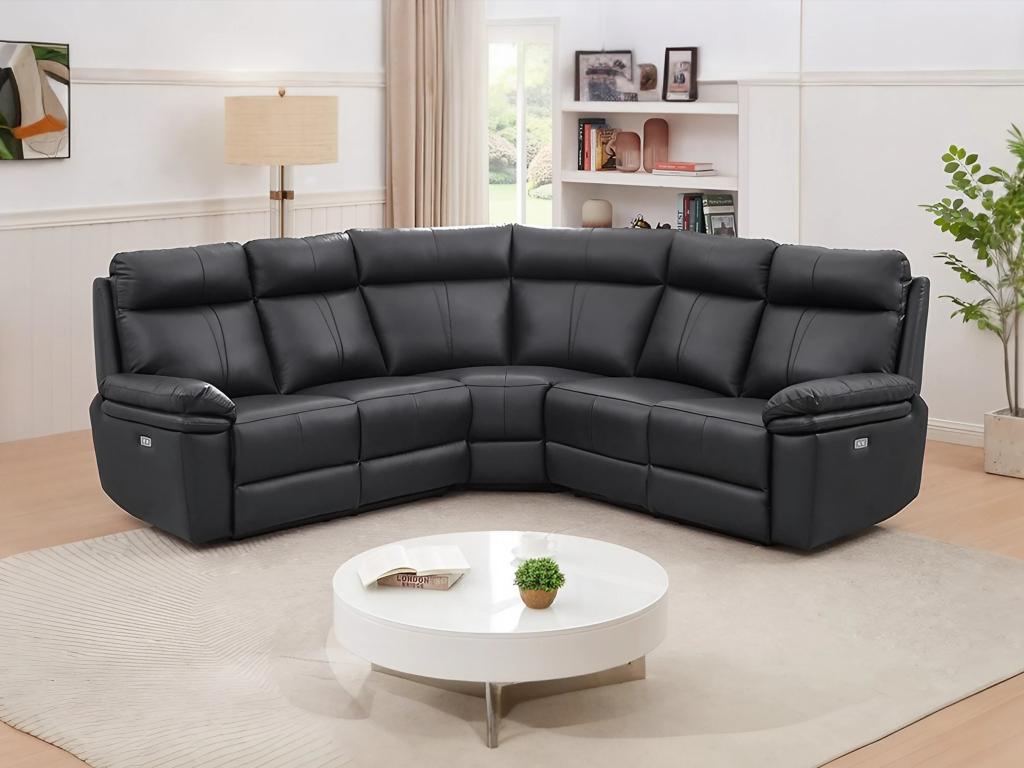 Eckrelaxsofa elektrisch - Leder - Schwarz - MESOLA günstig online kaufen