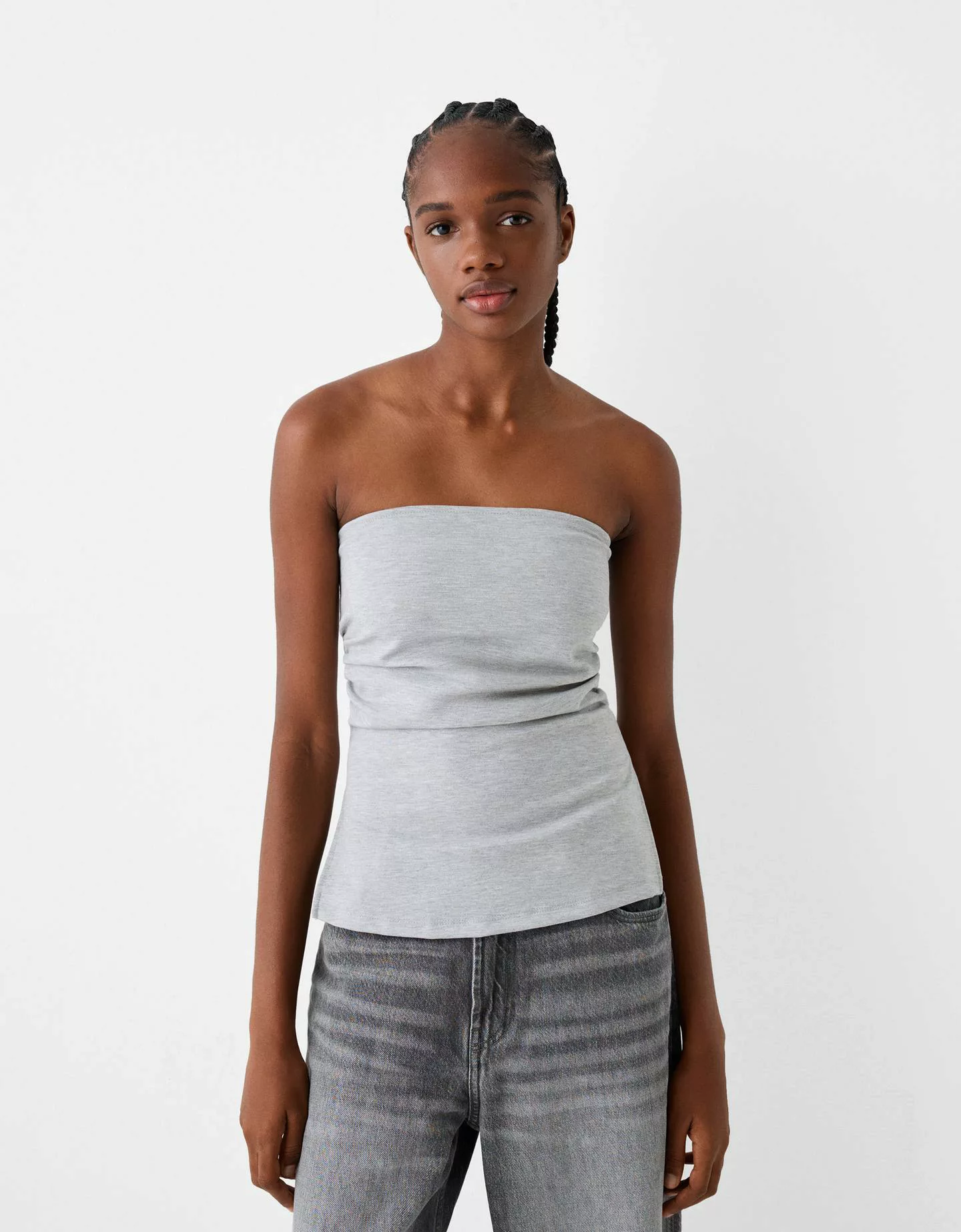 Bershka Bandeau-Top Aus Punto-Di-Roma Mit Raffung Damen L Grau günstig online kaufen