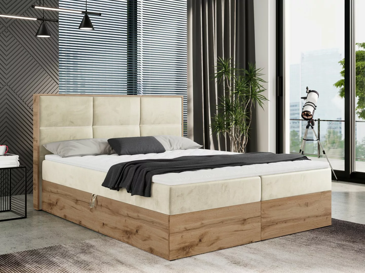 MKS MÖBEL Boxspringbett ALBERO 2, Doppelbett, mit Eiche Holzrahmen, Multipo günstig online kaufen