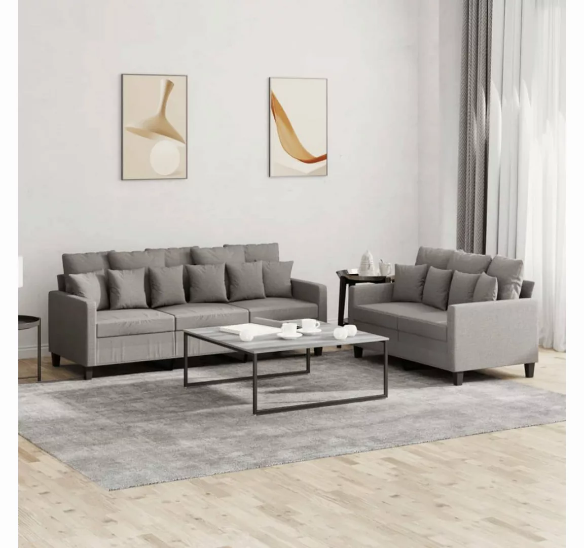 vidaXL Sofa Sofagarnitur Set mit Kissen Stoff, 2-tlg., Taupe günstig online kaufen