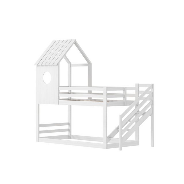 FUROKOY Etagenbett Kinderbett mit Dach und Fenster,Kiefer+MDF,Weiß, 90x200c günstig online kaufen