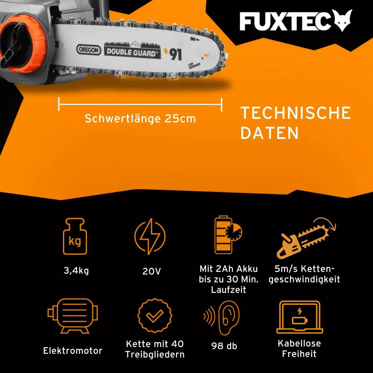 FUXTEC Akku-Kettensäge FX-E1KS20SET2 günstig online kaufen