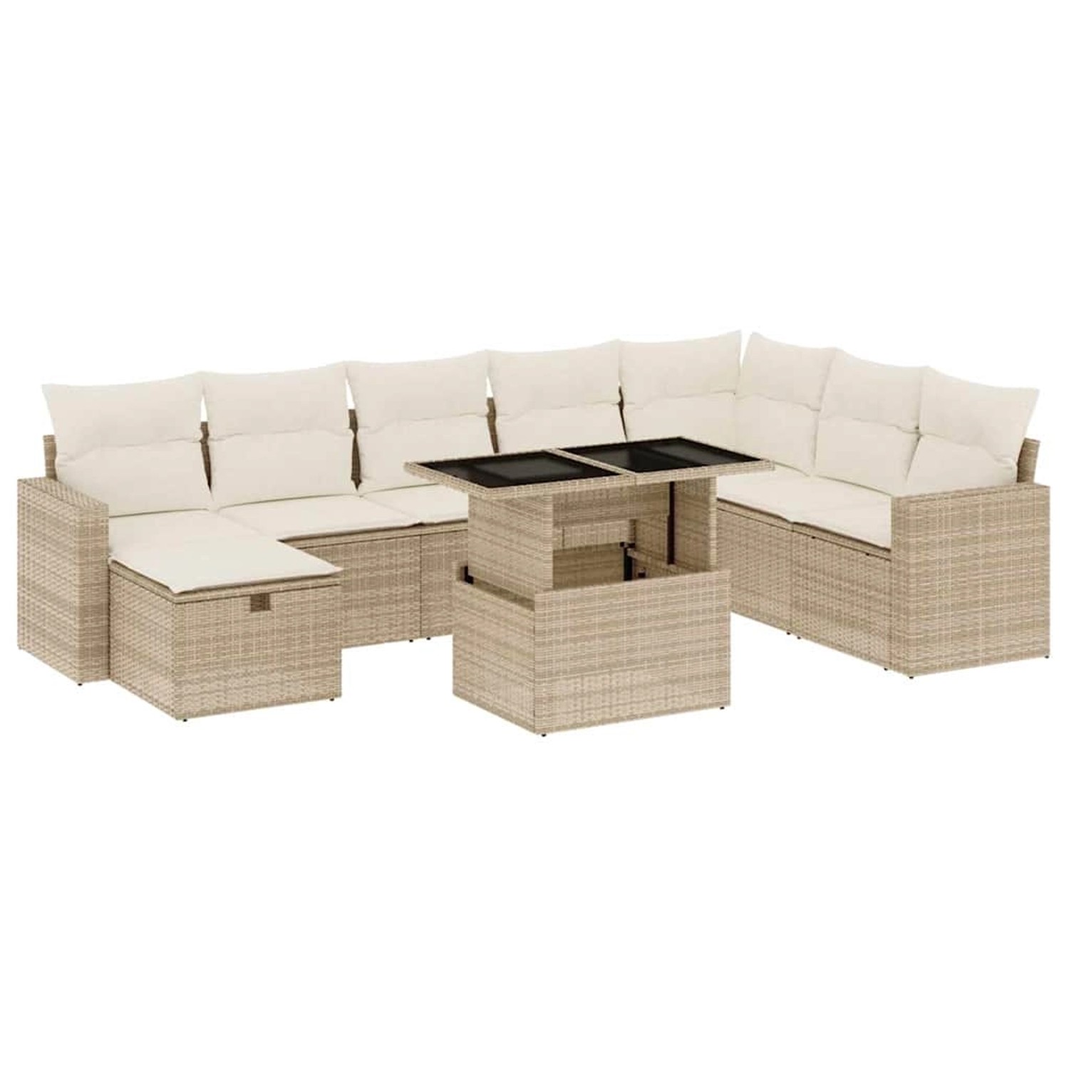 vidaXL 9-Tlg Garten-Sofagarnitur mit Kissen Beige Poly Rattan 3274868 günstig online kaufen