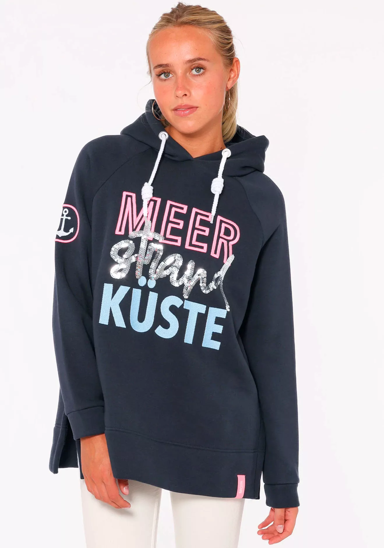 Zwillingsherz Hoodie "Meer Strand Küste", mit Kapuze, Pailletten-Schriftzug günstig online kaufen