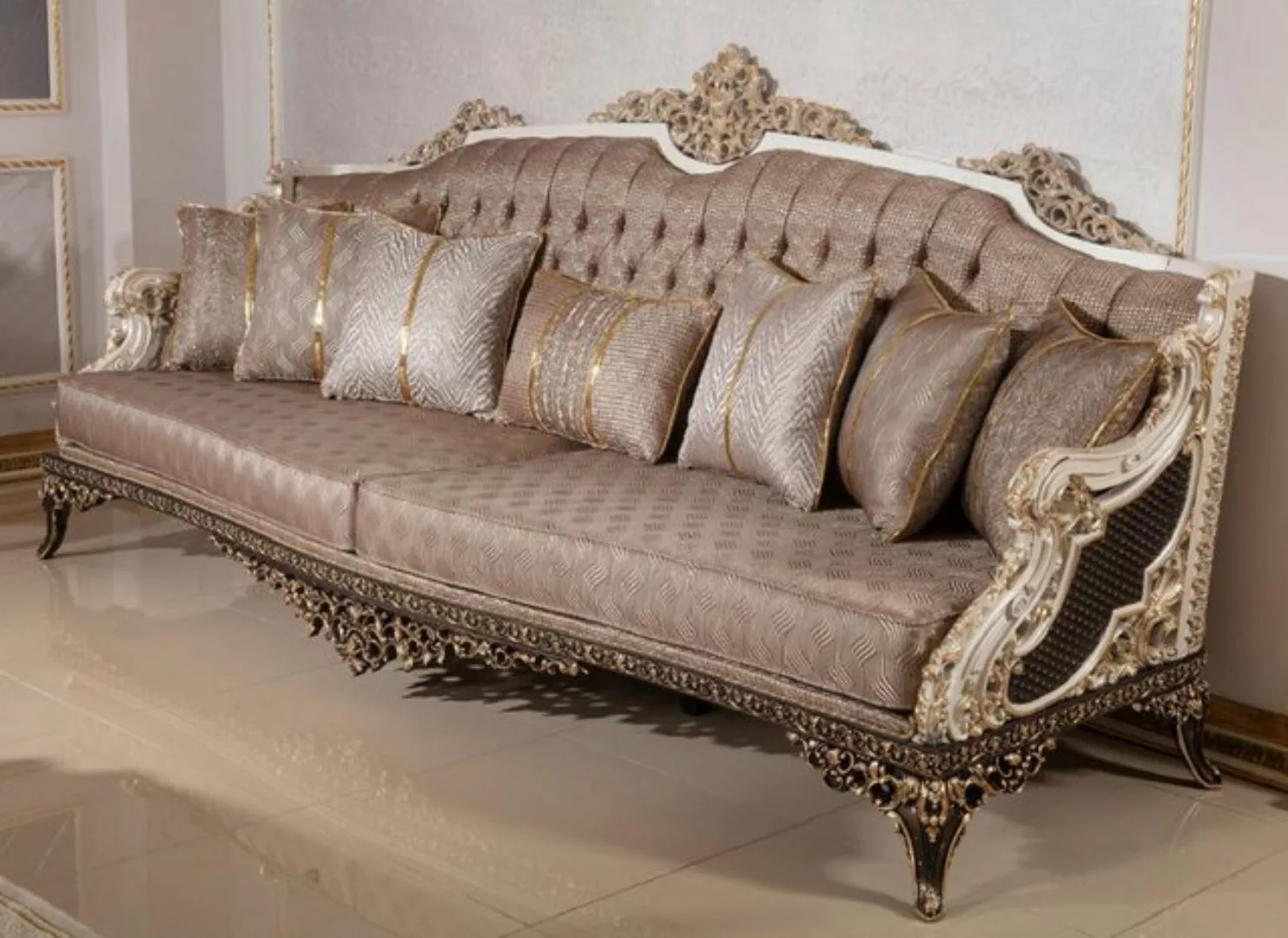 Casa Padrino Sofa Casa Padrino Luxus Barock Sofa Grau / Weiß / Dunkelbraun günstig online kaufen