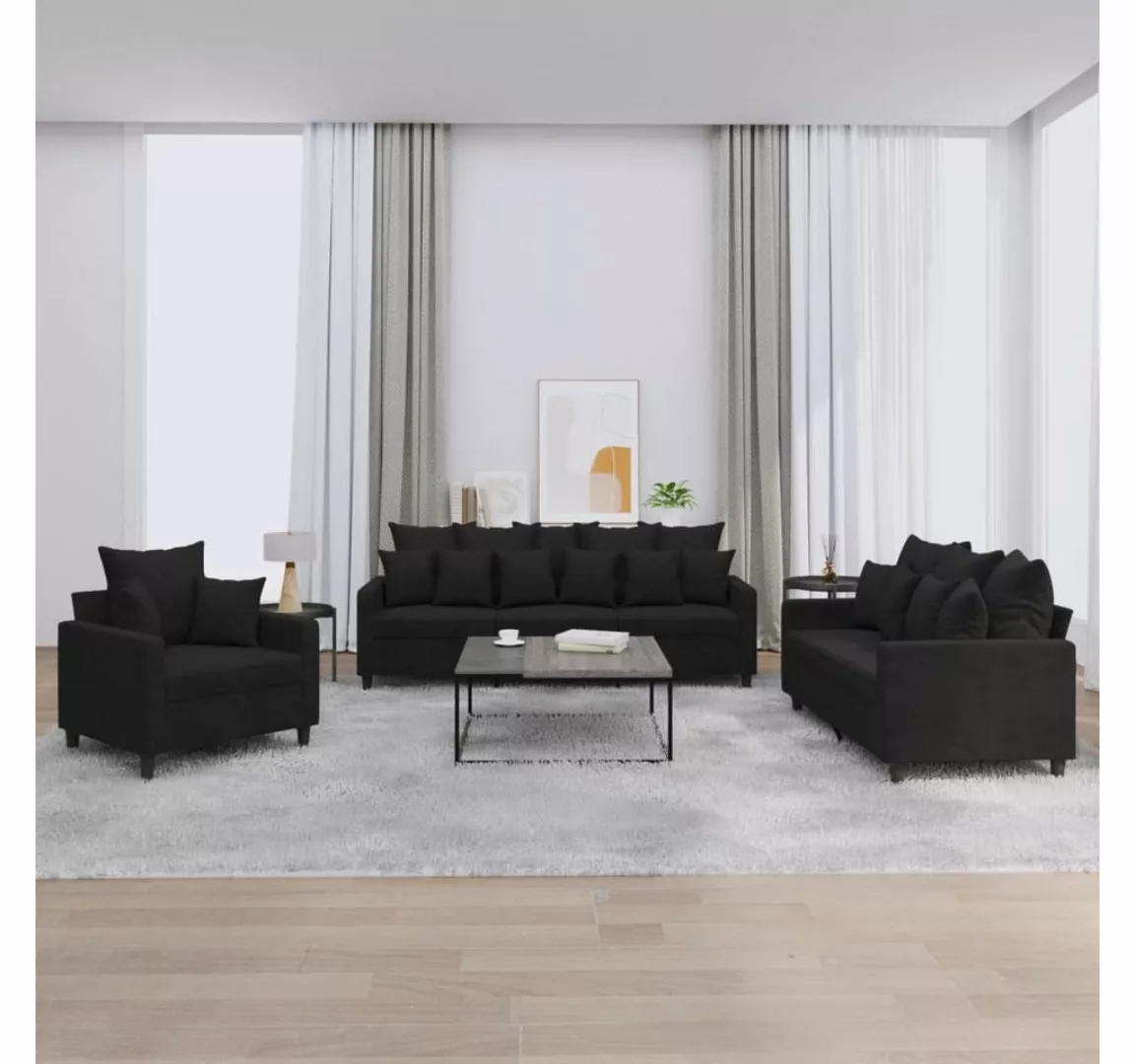 vidaXL Sofa Sofagarnitur Set mit Kissen Stoff, 3-tlg., Schwarz günstig online kaufen