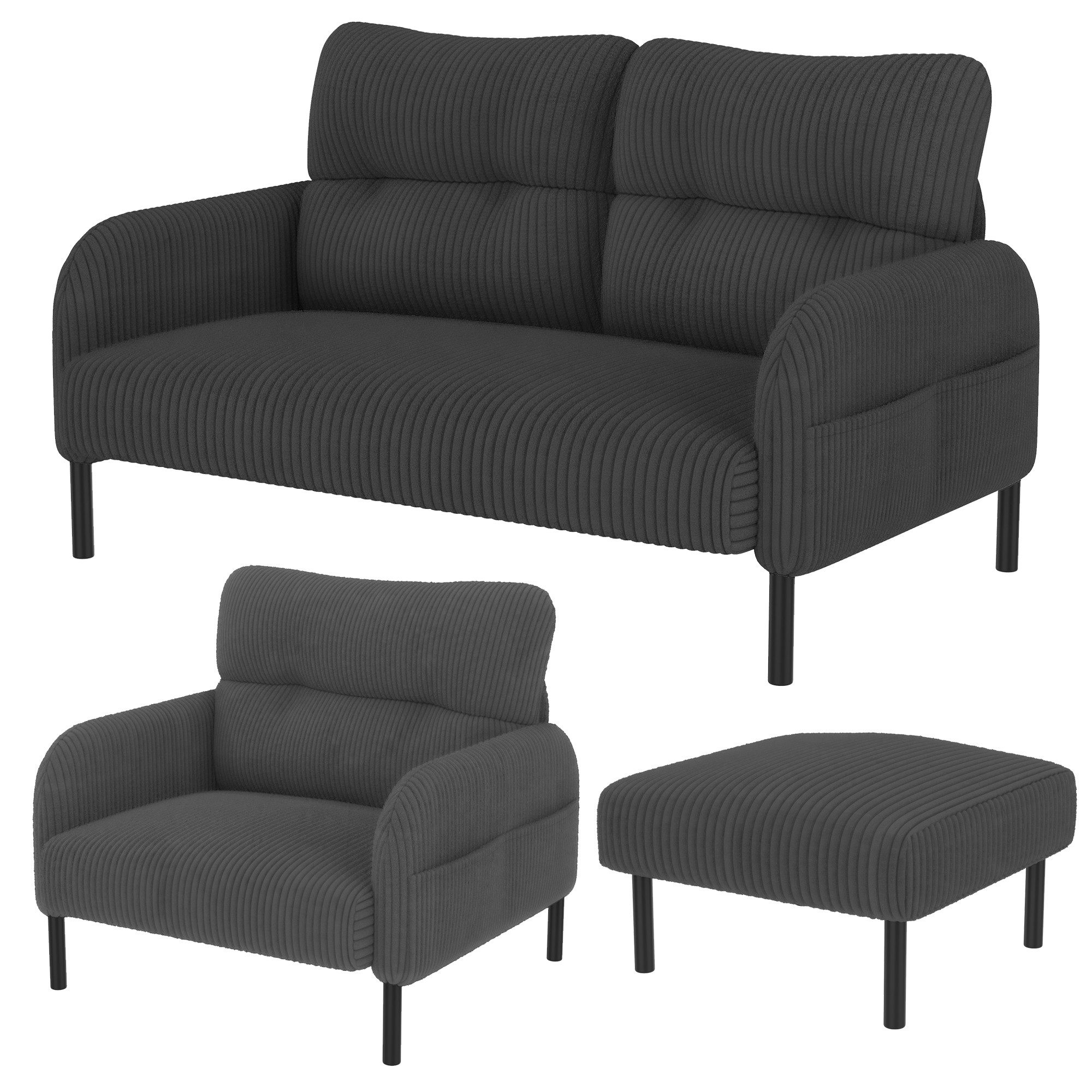 KLAM HOME Sofa Cord 3er-Set Sessel günstig online kaufen