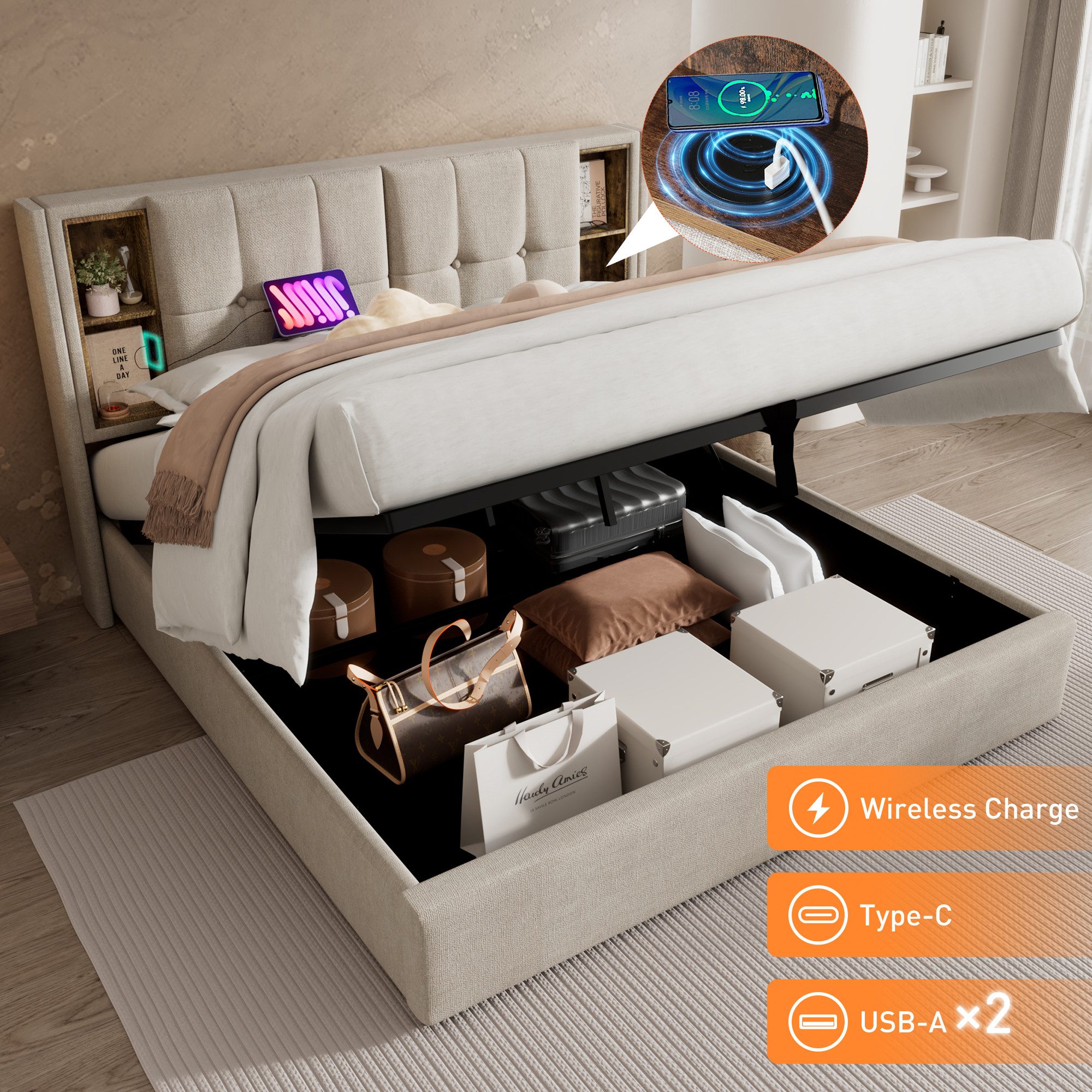 STILVORA Polsterbett 140x200 Bettgestell mit Stauraum,Jugendbett günstig online kaufen