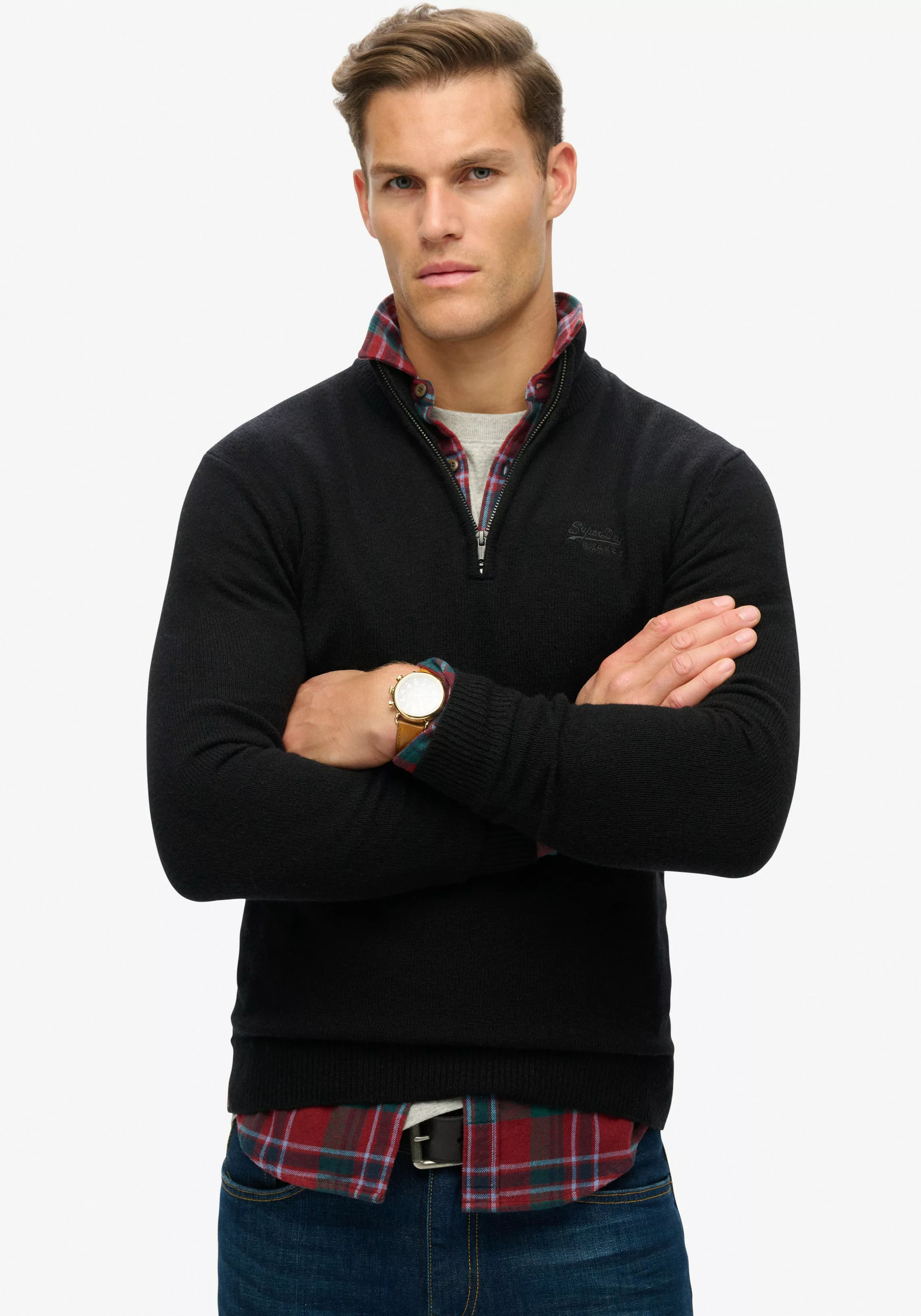 Superdry Strickpullover ESSENTIAL EMB KNIT HALF ZIP günstig online kaufen