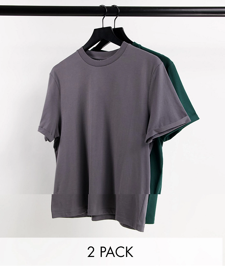 ASOS DESIGN – 2er-Pack T-Shirts aus Bio-Material mit Rollärmeln in untersch günstig online kaufen