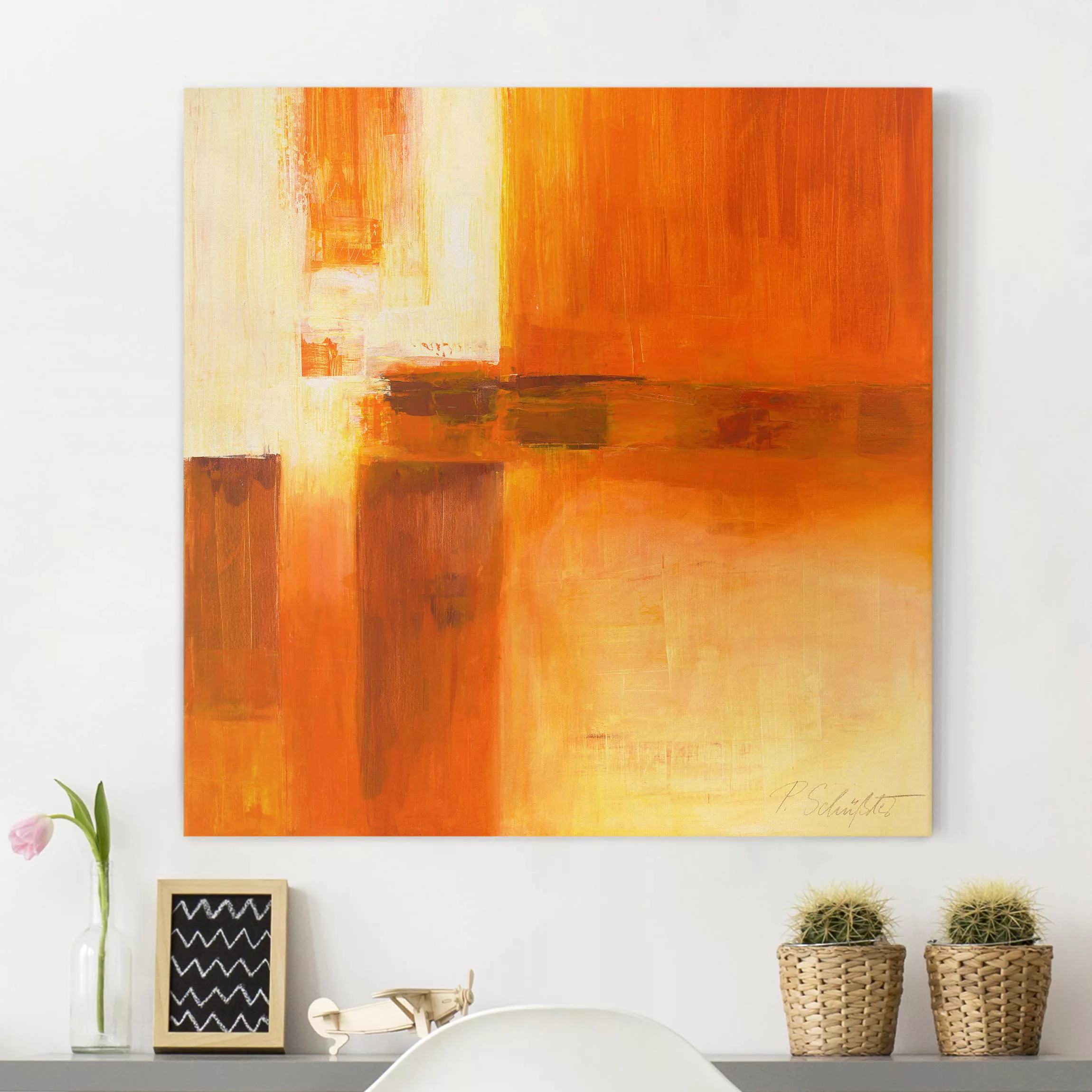 Leinwandbild Kunstdruck - Quadrat Komposition in Orange und Braun 01 günstig online kaufen
