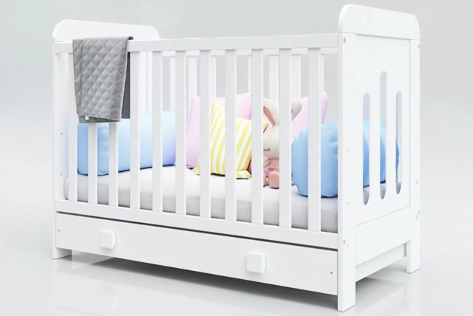 thematys Babybett 60x120cm Weiß höhenverstellbar Kinderbett mit Schublade K günstig online kaufen