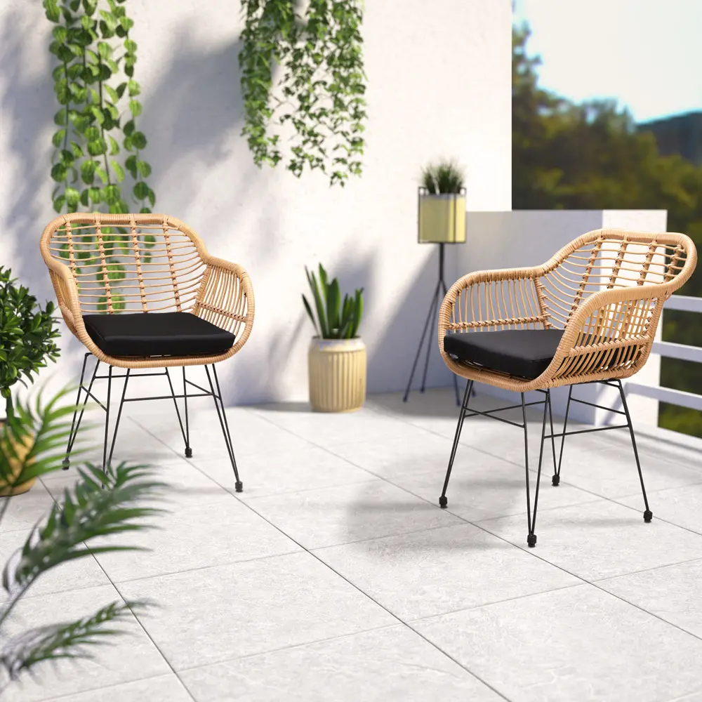 Polyrattan Korbsessel 2er-Set Natur günstig online kaufen