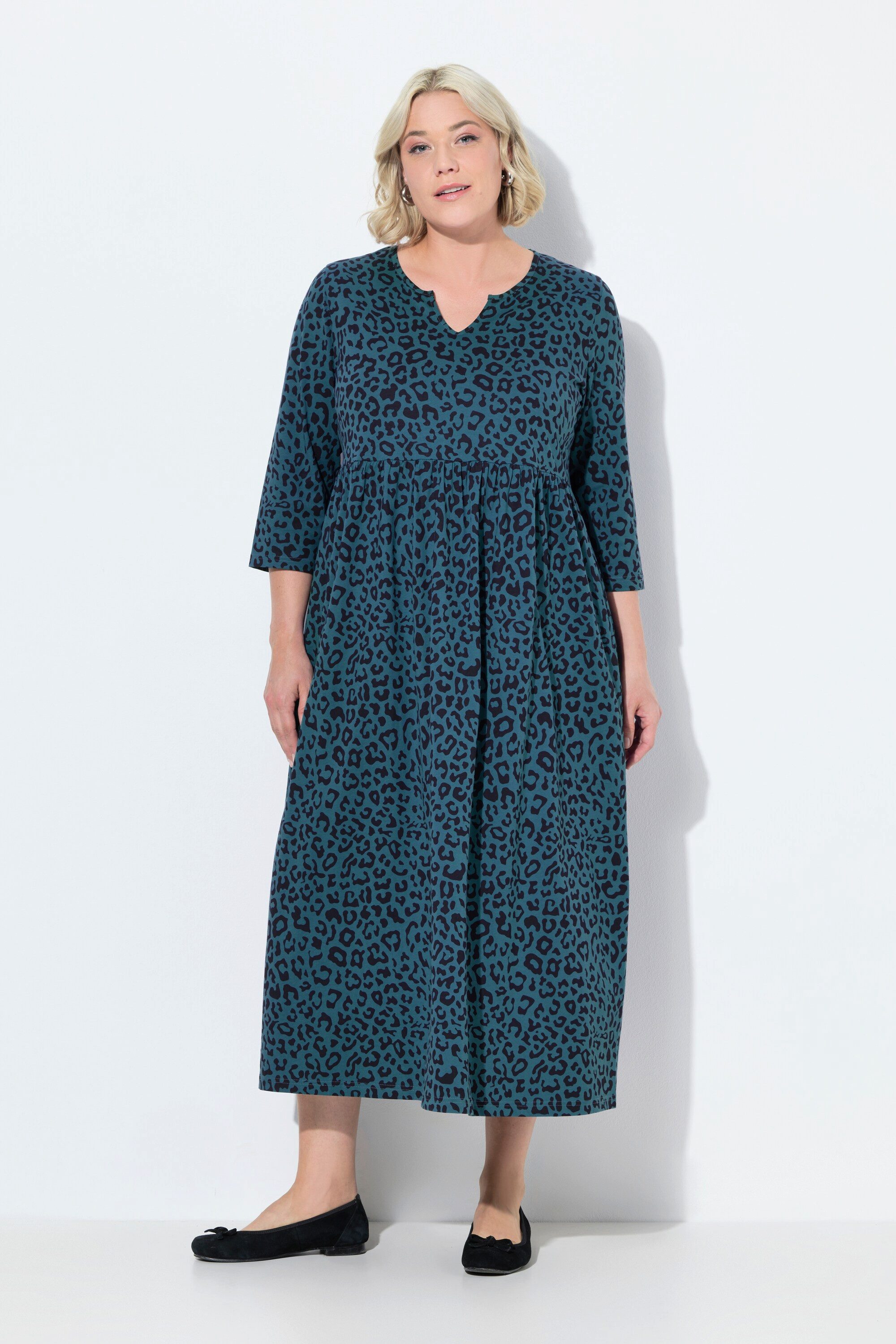 Ulla Popken Maxikleid Jerseykleid A-Linie Tunika-Ausschnitt günstig online kaufen