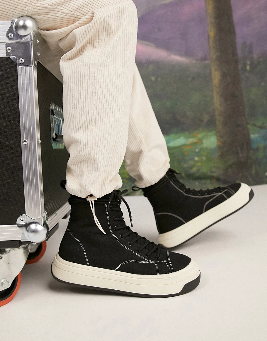 ASOS DESIGN – Knöchelhohe Canvas-Sneaker mit Kontrastnaht und dicker Sohle- günstig online kaufen