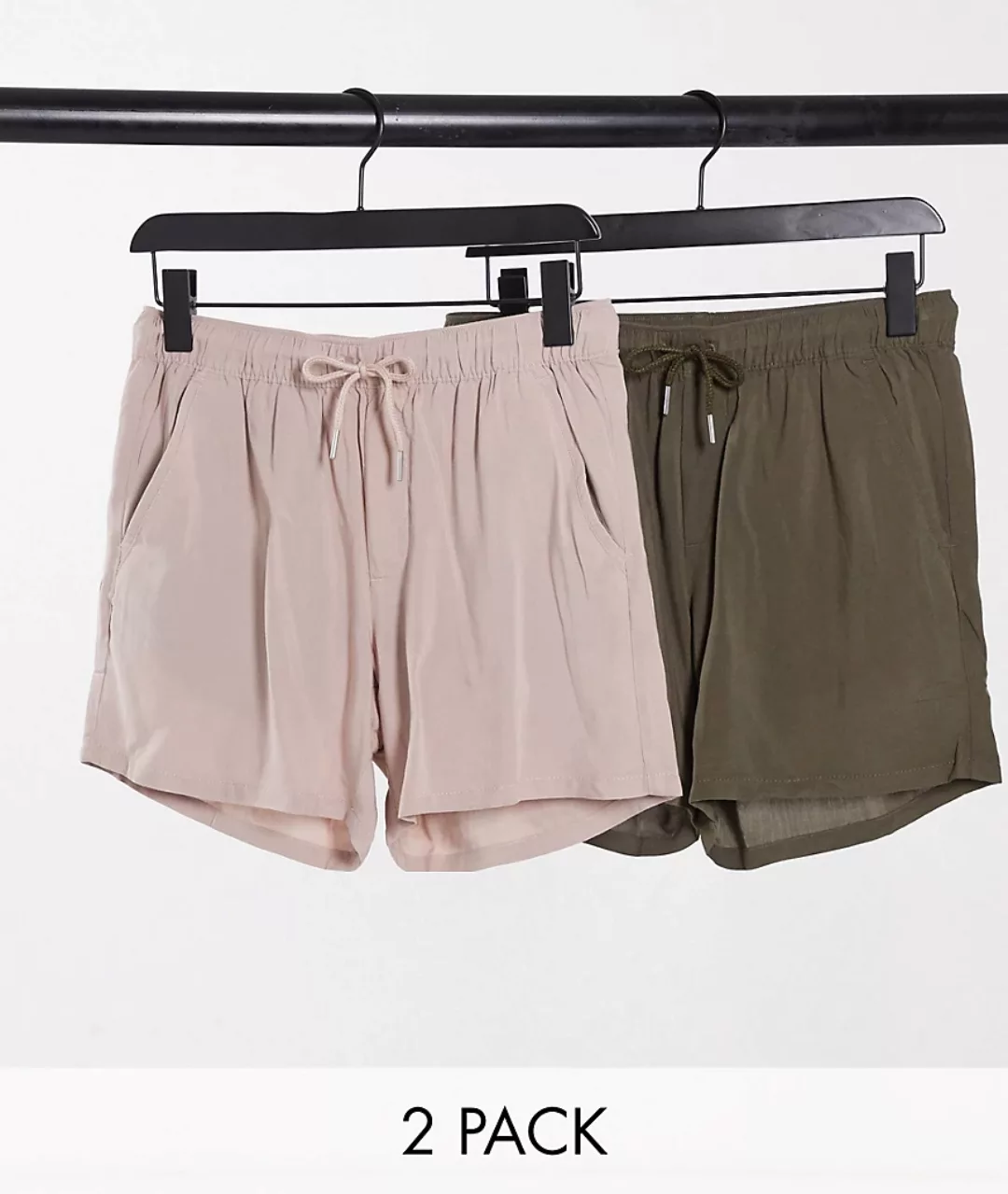 ASOS DESIGN – 2er-Set leichte, schmale Shorts in Khaki und Rosa, Rabatt-Meh günstig online kaufen