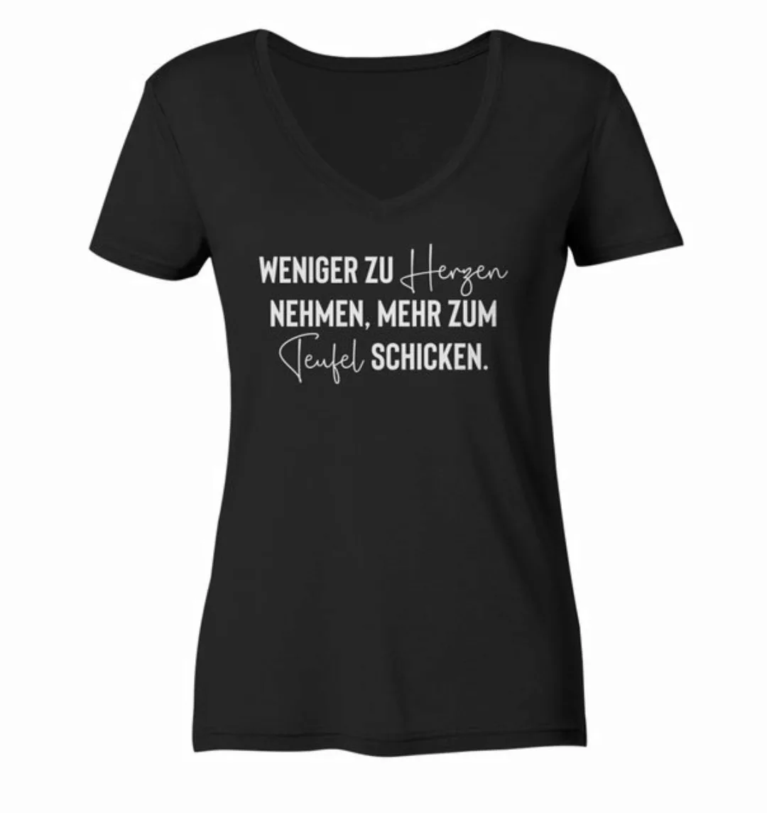 RABUMSEL V-Shirt Weniger zu Herzen nehmen mehr zum Teufel schicken- Frauen günstig online kaufen