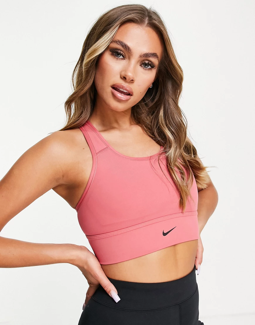 Nike Training – Rosa Sport-BH mit mittlerer Stützfunktion und Swoosh-Logo günstig online kaufen