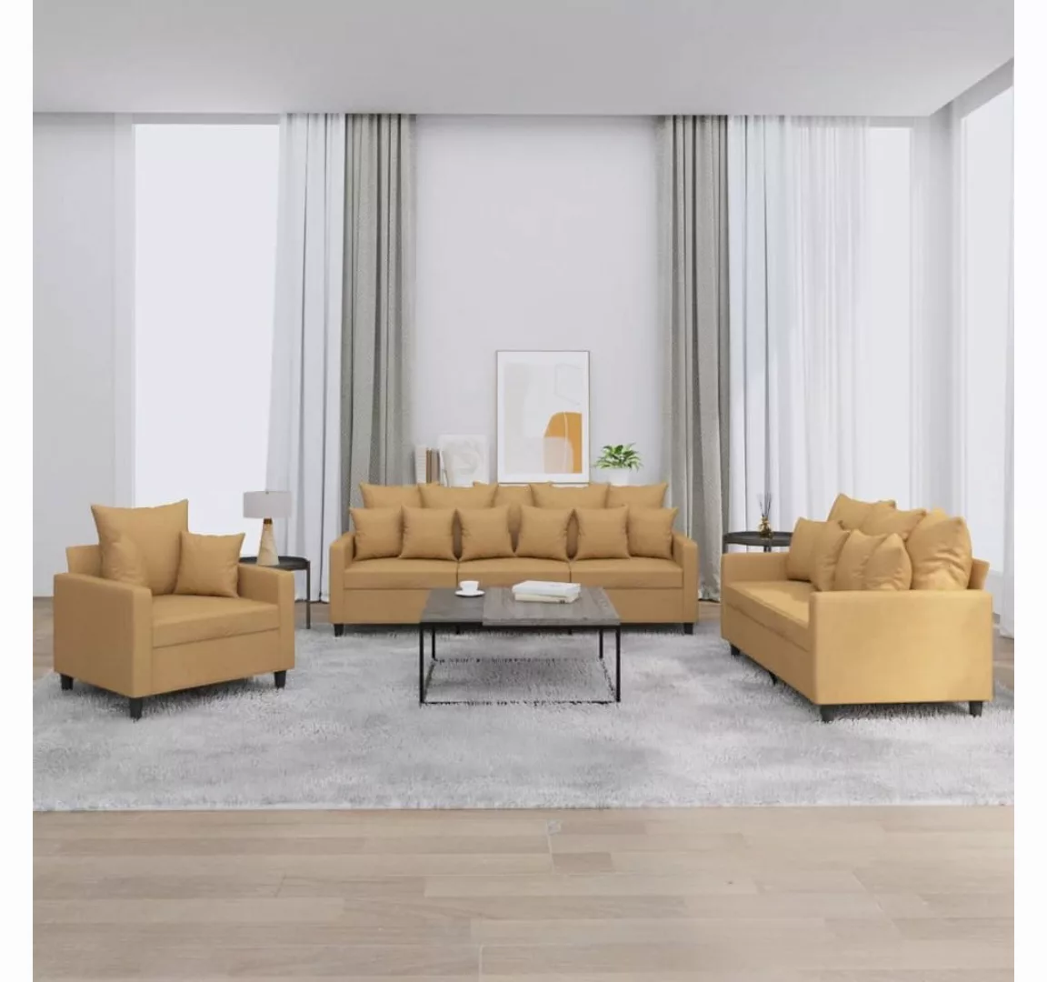 vidaXL Sofa Sofagarnitur Set mit Kissen Stoff, 3-tlg., Braun günstig online kaufen