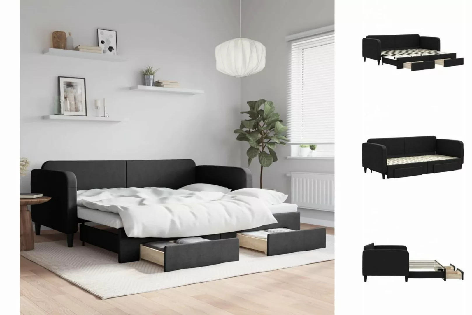 vidaXL Gästebett Gästebett Tagesbett Ausziehbar mit Schubladen Schwarz 90x2 günstig online kaufen