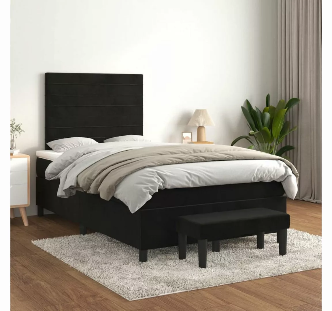 vidaXL Boxspringbett, Boxspringbett mit Matratze Schwarz 120x200 cm Samt günstig online kaufen