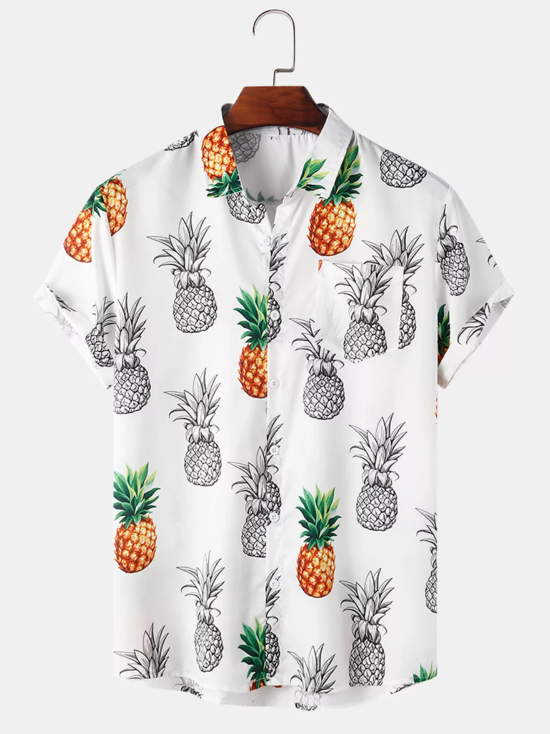 Herren Ananas bedruckte lässige Kurzarmhemden mit Tasche günstig online kaufen