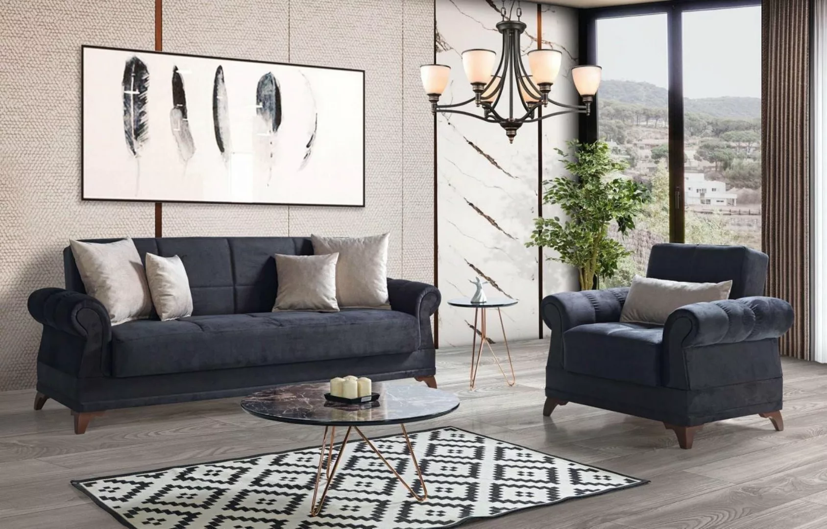 JVmoebel Sofa Sofagarnitur 3+1 Sitzer Textil Modern Komplett Sessel Sofa 3 günstig online kaufen