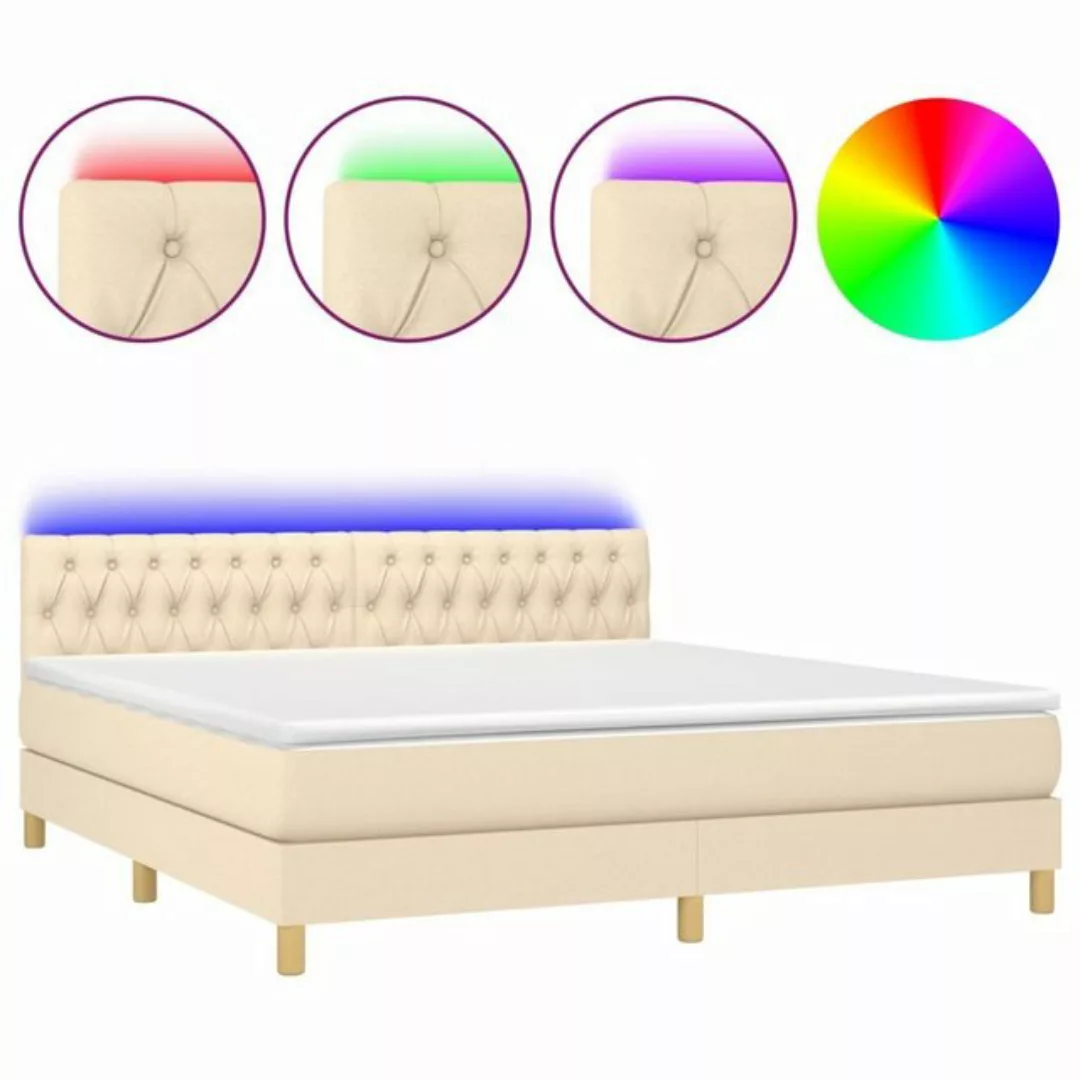 vidaXL Boxspringbett Boxspringbett mit Matratze LED Creme 160x200 cm Stoff günstig online kaufen