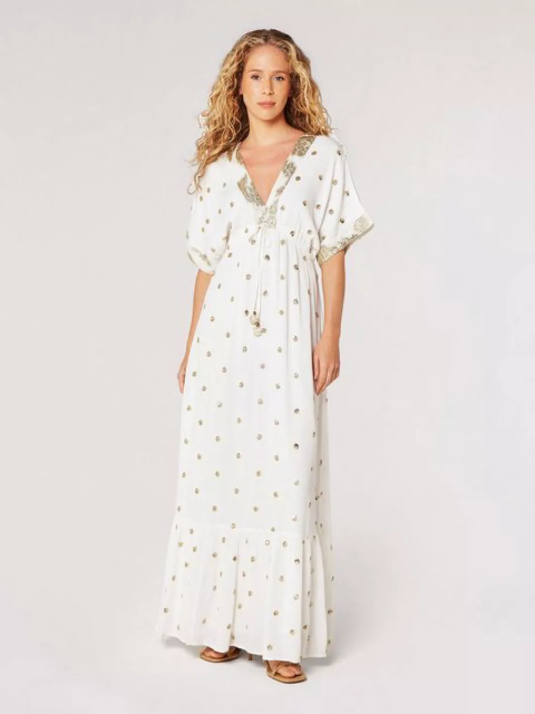 Apricot Maxikleid Bohemian Dot V Neck Maxi Dress, mit attraktivem V-Ausschn günstig online kaufen