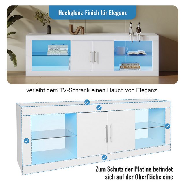 Gotagee TV-Schrank Modern TV-Ständer LED TV-Schrank Hochglanz Aufbewahrungs günstig online kaufen