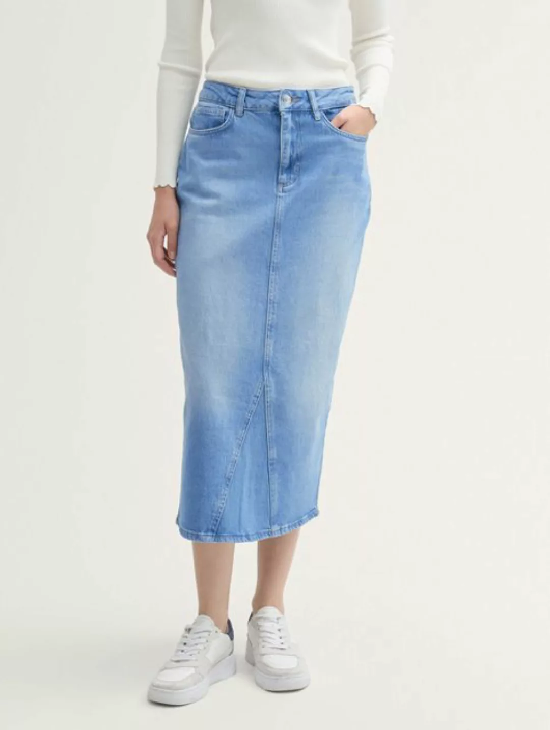 TOM TAILOR Denim Sommerrock Midi Jeansrock mit recycelter Baumwolle günstig online kaufen