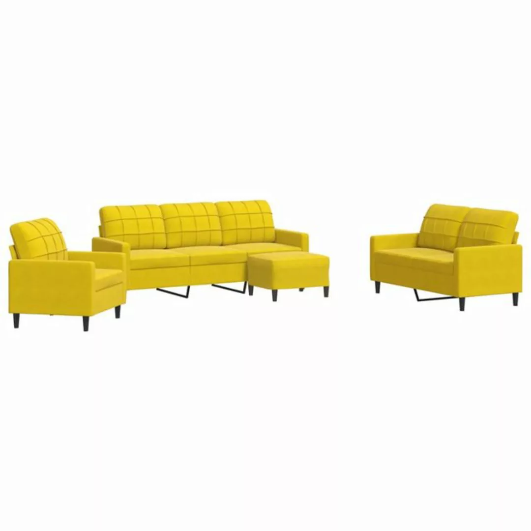 vidaXL Sofa Sofagarnitur mit Kissen Samt, Standard + Fußhocker, Gelb günstig online kaufen