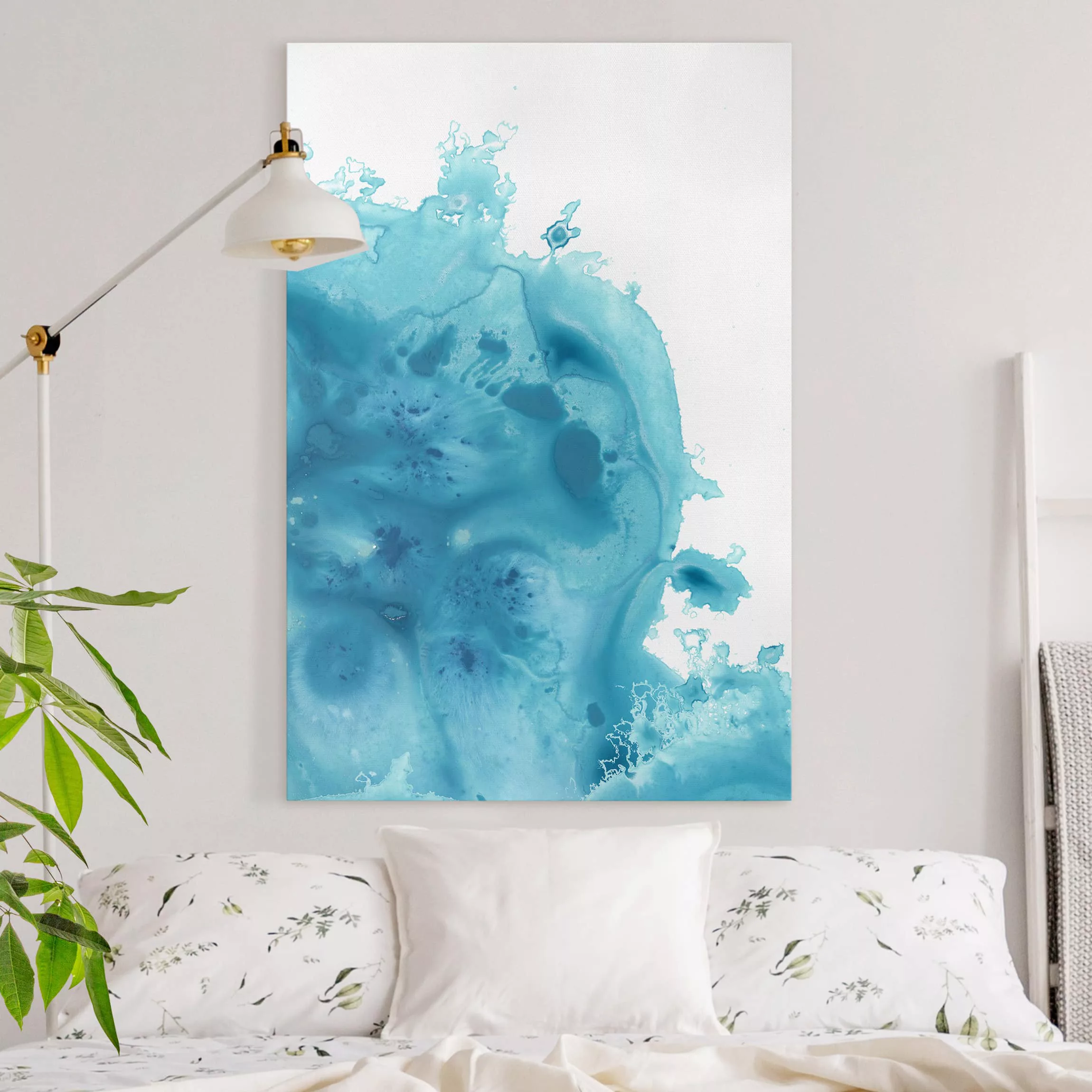 Leinwandbild Abstrakt - Hochformat Welle Aquarell Türkis IV günstig online kaufen