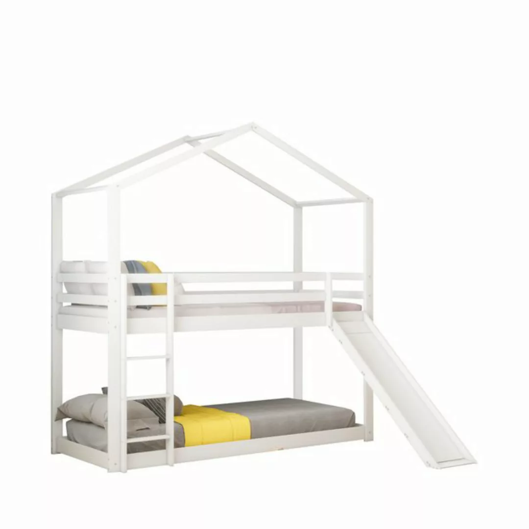 Flieks Etagenbett, Hochbett Kiefer Kinderbett Hausbett mit Rutsche 90x200cm günstig online kaufen