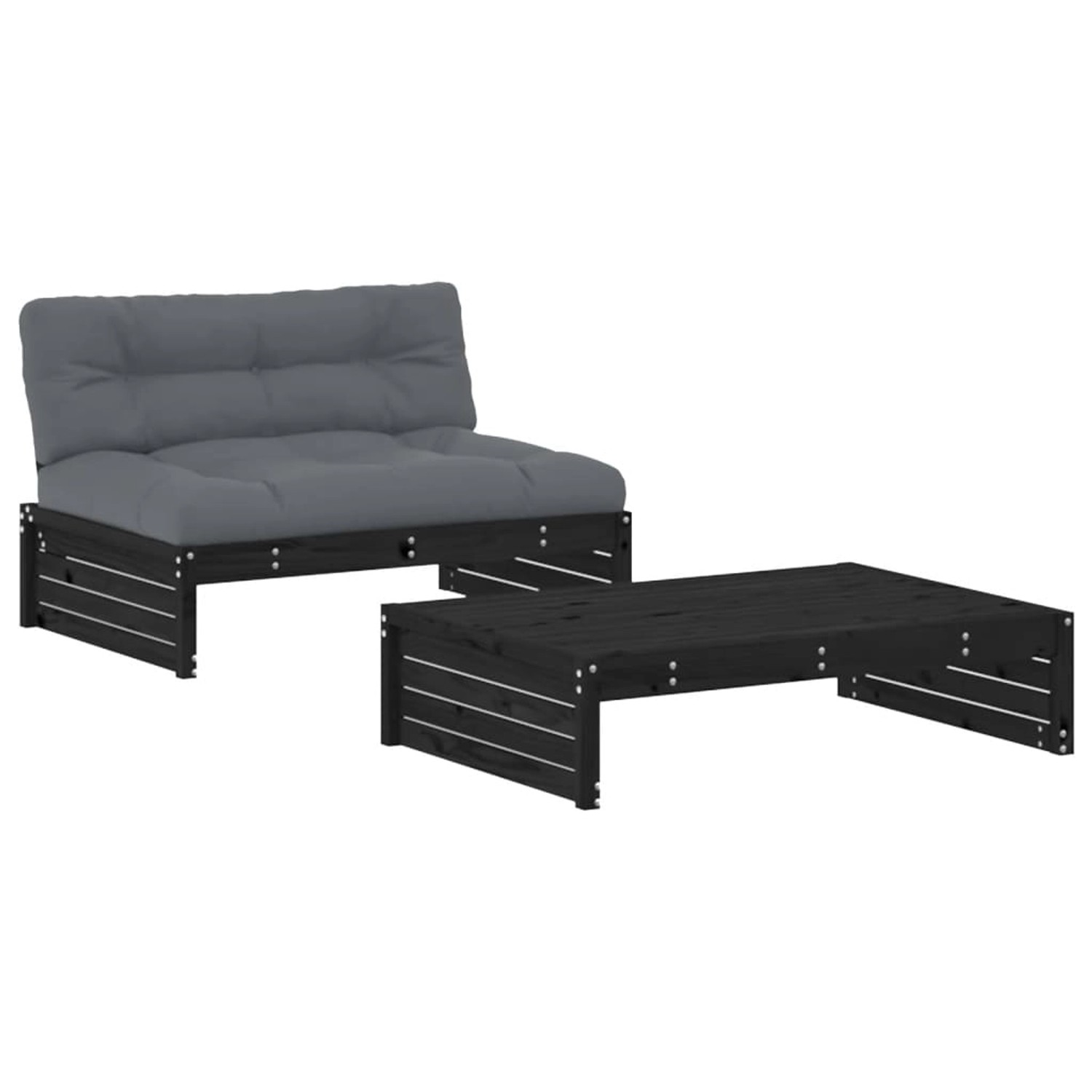 vidaXL 2-Tlg Garten-Lounge-Set mit Kissen Schwarz Massivholz 3186134 günstig online kaufen